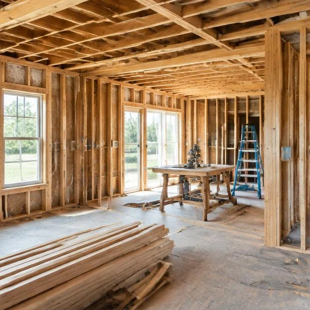 Residential construction framing underway on a home renovation project in Northern Virginia.