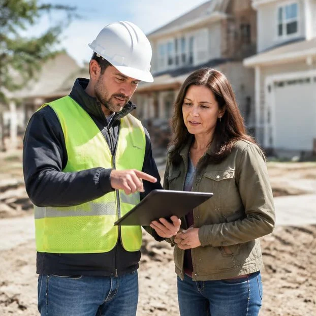 General contractor consulting with a homeowner at a residential renovation job site in Northern Virginia.
