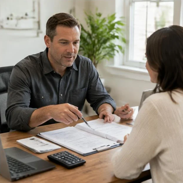 Contractor discussing an estimate with a homeowner.